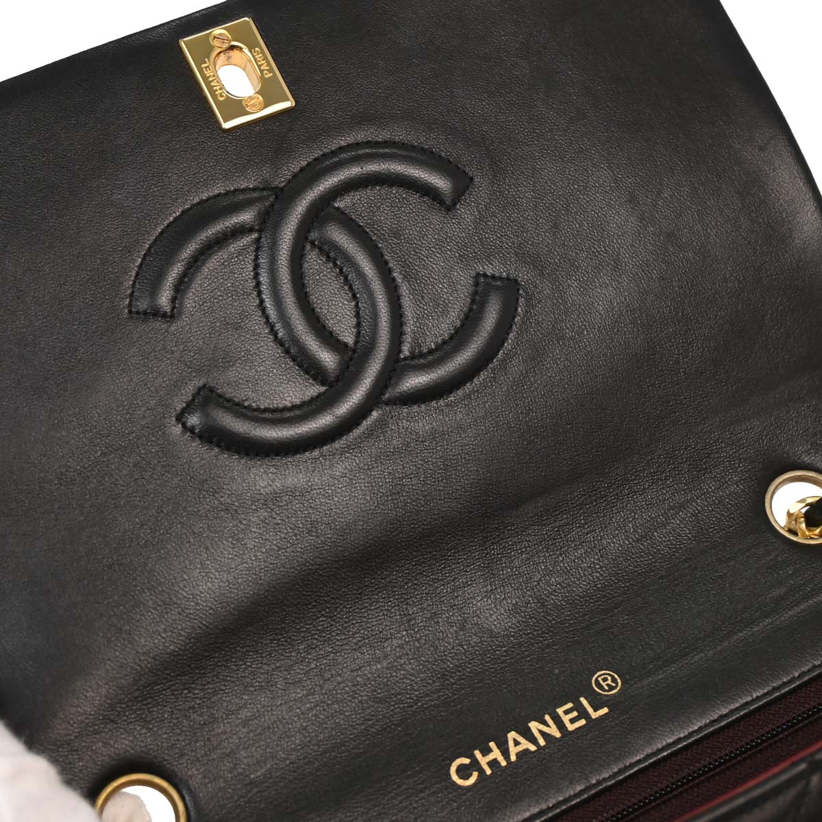Chanel Black Lambskin Turnlock Small Full Flap Shoulder Bag