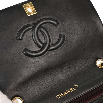 Chanel Black Lambskin Turnlock Small Full Flap Shoulder Bag