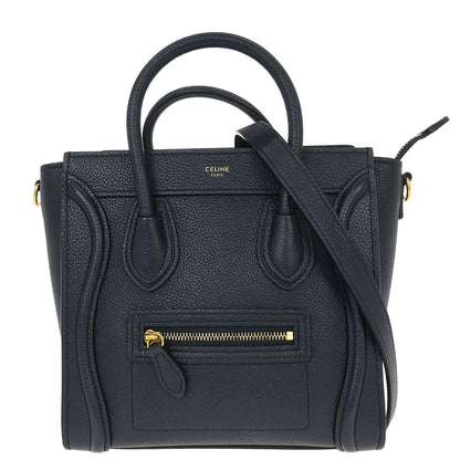 Celine Navy Leather Nano Luggage Shoulder Tote Bag