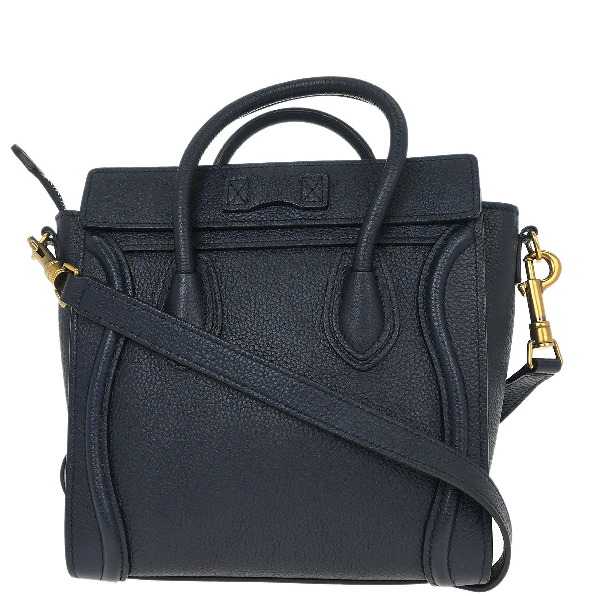 Celine Navy Leather Nano Luggage Shoulder Tote Bag