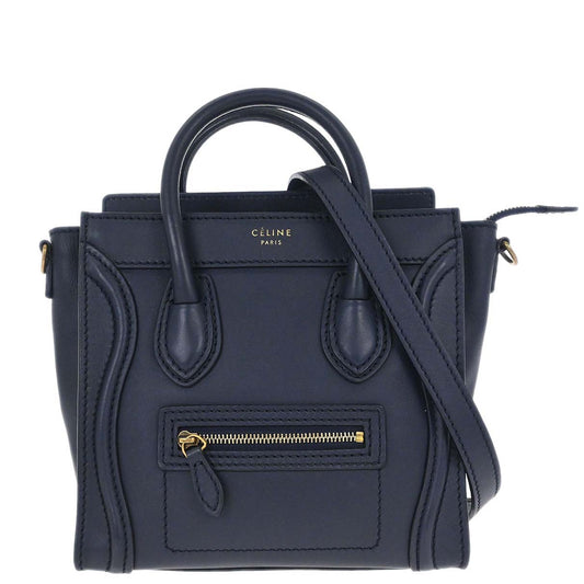 Celine Navy Leather Nano Luggage 2way Shoulder Tote Bag