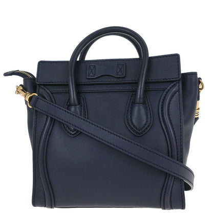 Celine Navy Leather Nano Luggage 2way Shoulder Tote Bag