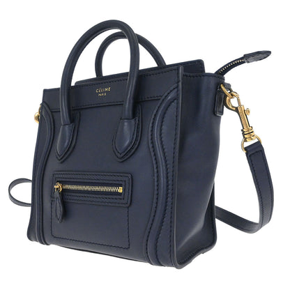 Celine Navy Leather Nano Luggage 2way Shoulder Tote Bag