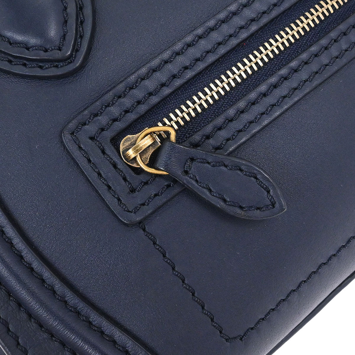 Celine Navy Leather Nano Luggage 2way Shoulder Tote Bag