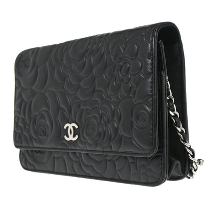 Chanel Black Lambskin Camellia WOC Wallet on Chain Bag