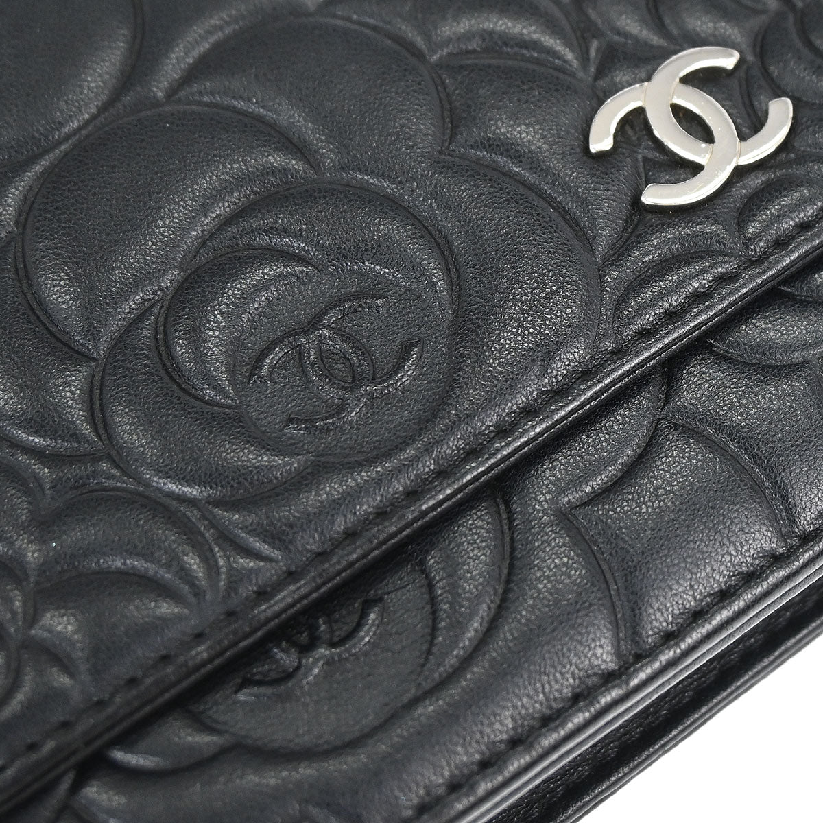 Chanel Black Lambskin Camellia WOC Wallet on Chain Bag