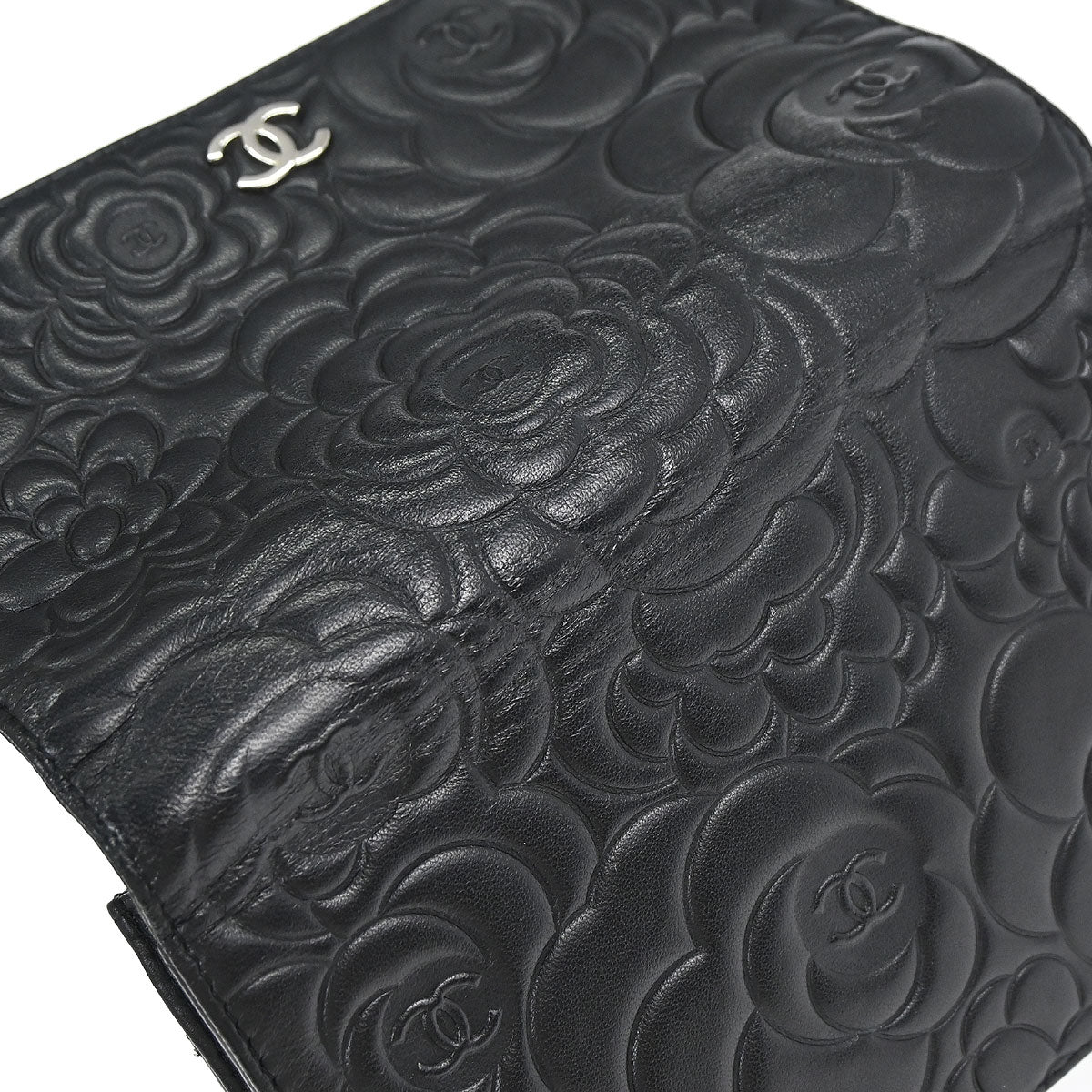 Chanel Black Lambskin Camellia WOC Wallet on Chain Bag