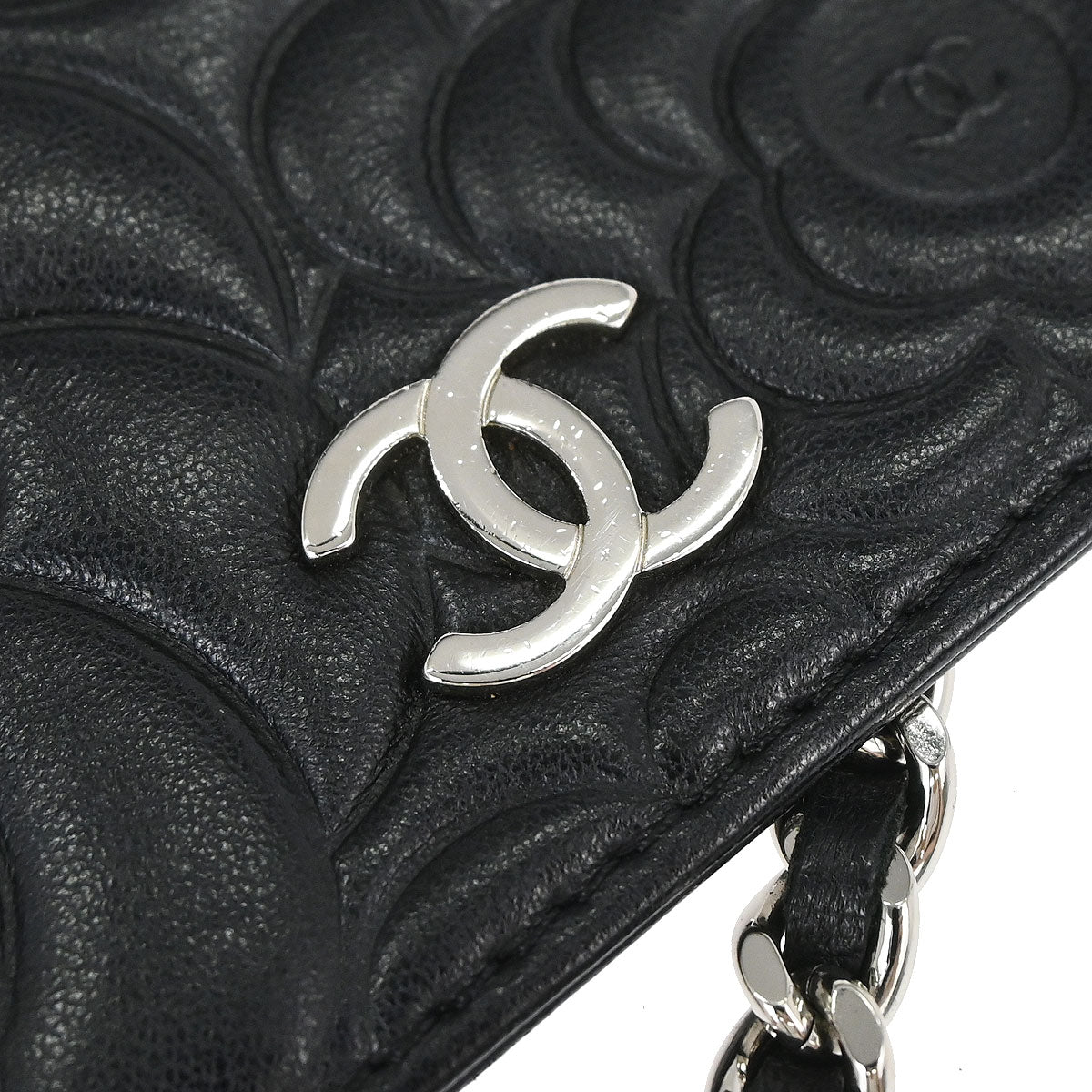 Chanel Black Lambskin Camellia WOC Wallet on Chain Bag
