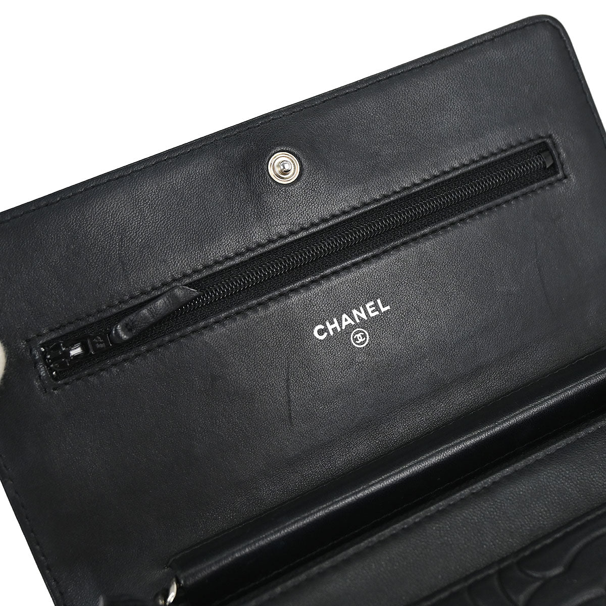 Chanel Black Lambskin Camellia WOC Wallet on Chain Bag