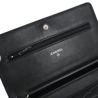 Chanel Black Lambskin Camellia WOC Wallet on Chain Bag