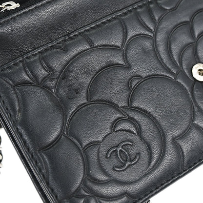 Chanel Black Lambskin Camellia WOC Wallet on Chain Bag