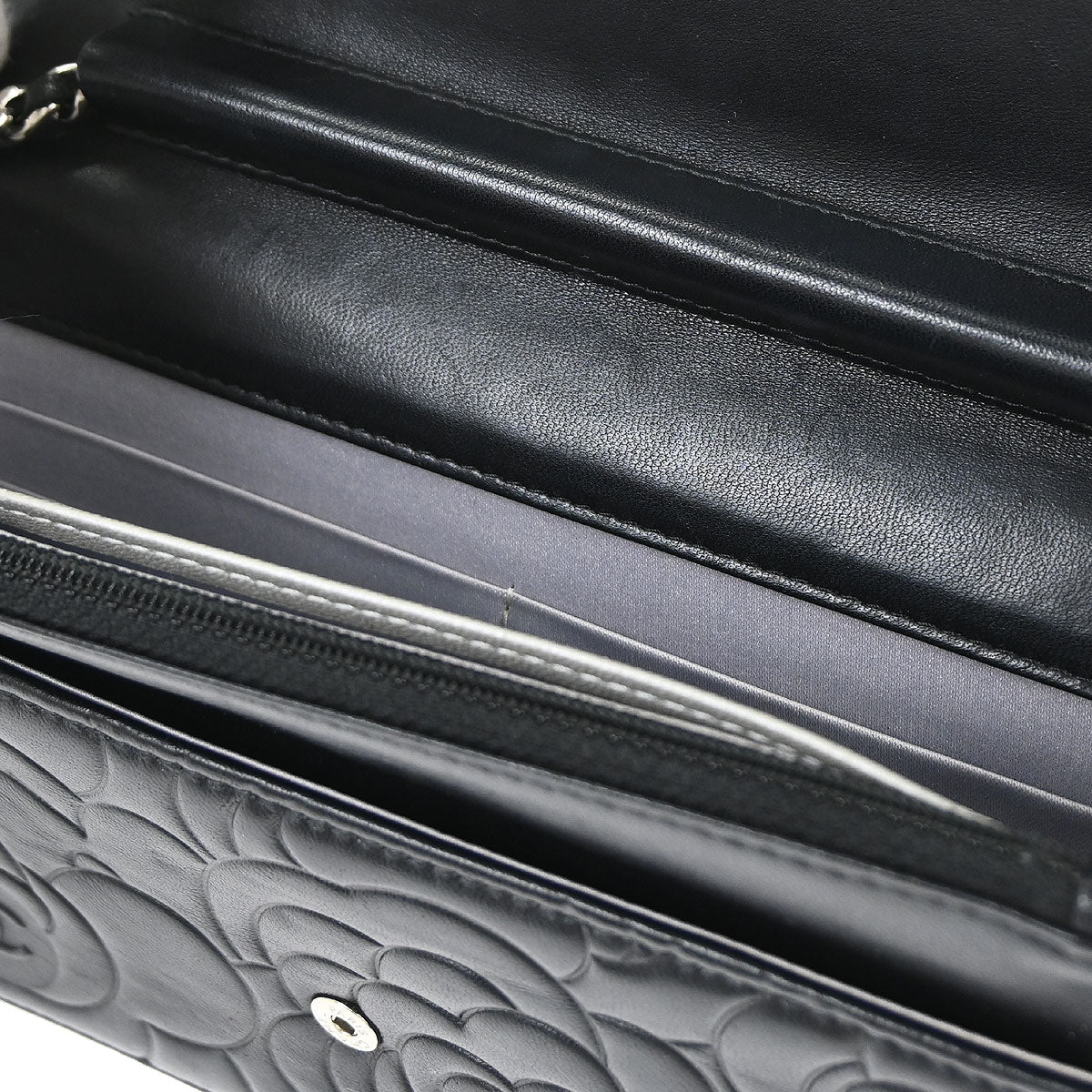 Chanel Black Lambskin Camellia WOC Wallet on Chain Bag