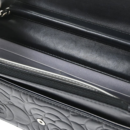 Chanel Black Lambskin Camellia WOC Wallet on Chain Bag