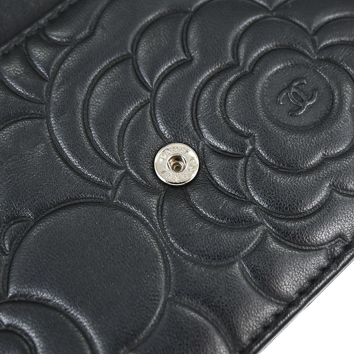 Chanel Black Lambskin Camellia WOC Wallet on Chain Bag
