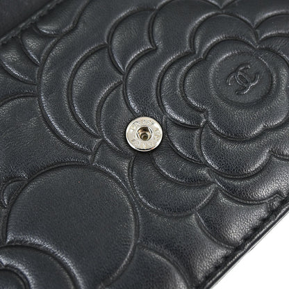 Chanel Black Lambskin Camellia WOC Wallet on Chain Bag
