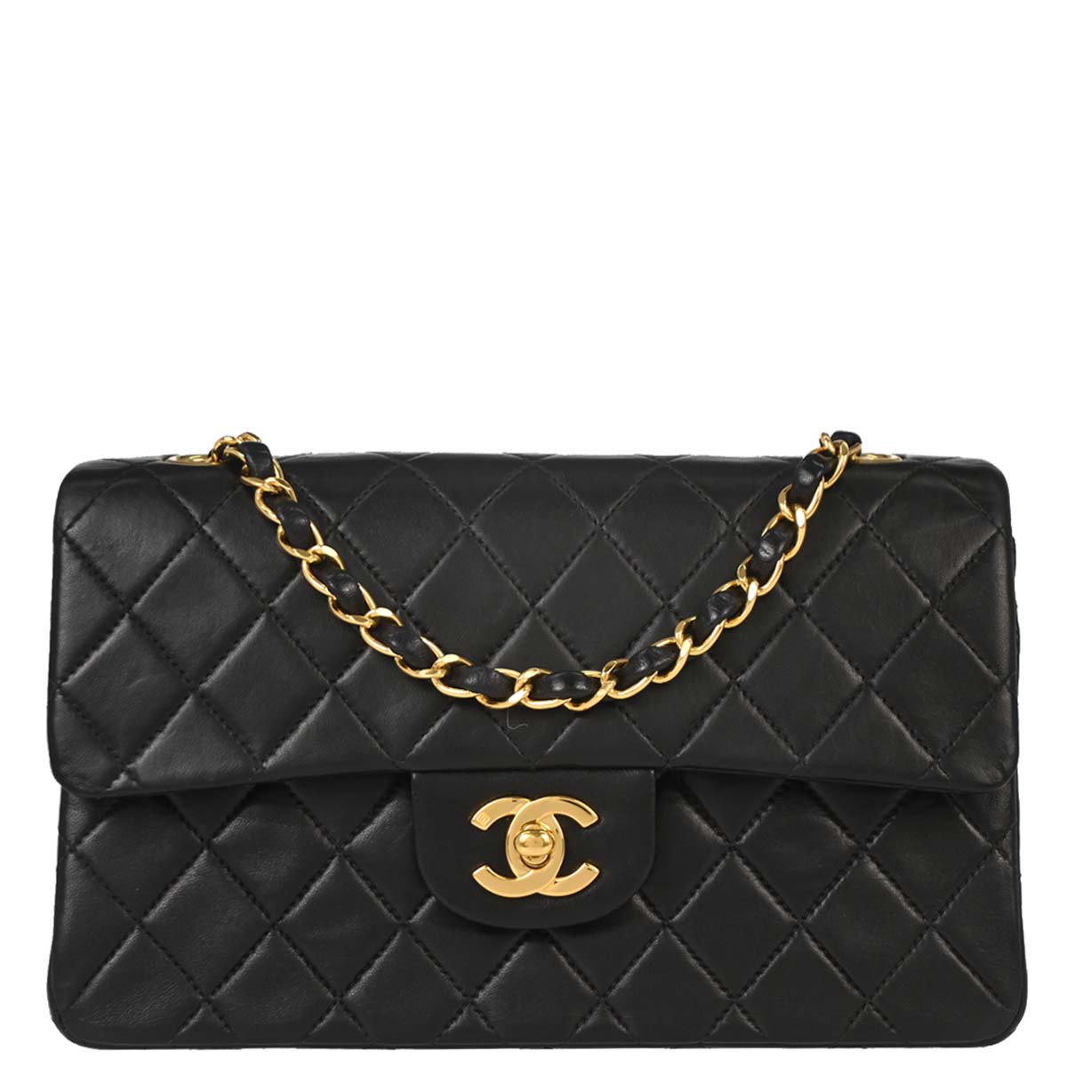Chanel 2000-2002 Black Lambskin Small Classic Double Flap Shoulder Bag