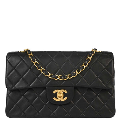 Chanel 2000-2002 Black Lambskin Small Classic Double Flap Shoulder Bag