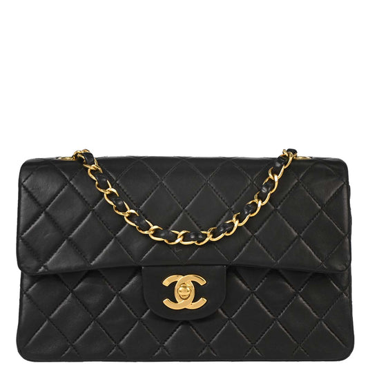 Chanel 2000-2002 Black Lambskin Small Classic Double Flap Shoulder Bag