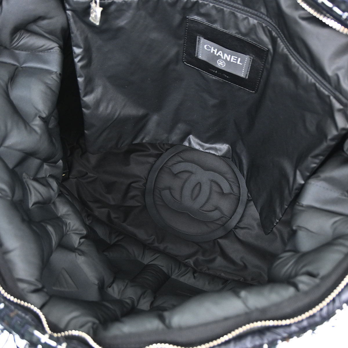 Chanel Black Nylon Coco Neige Doudoune 2way Shoulder Tote Bag