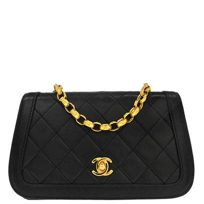 Chanel 1989-1991 Black Lambskin Straight Full Flap Shoulder Bag