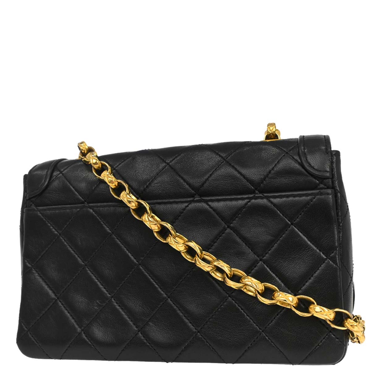 Chanel 1989-1991 Black Lambskin Straight Full Flap Shoulder Bag
