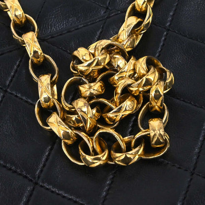 Chanel 1989-1991 Black Lambskin Straight Full Flap Shoulder Bag