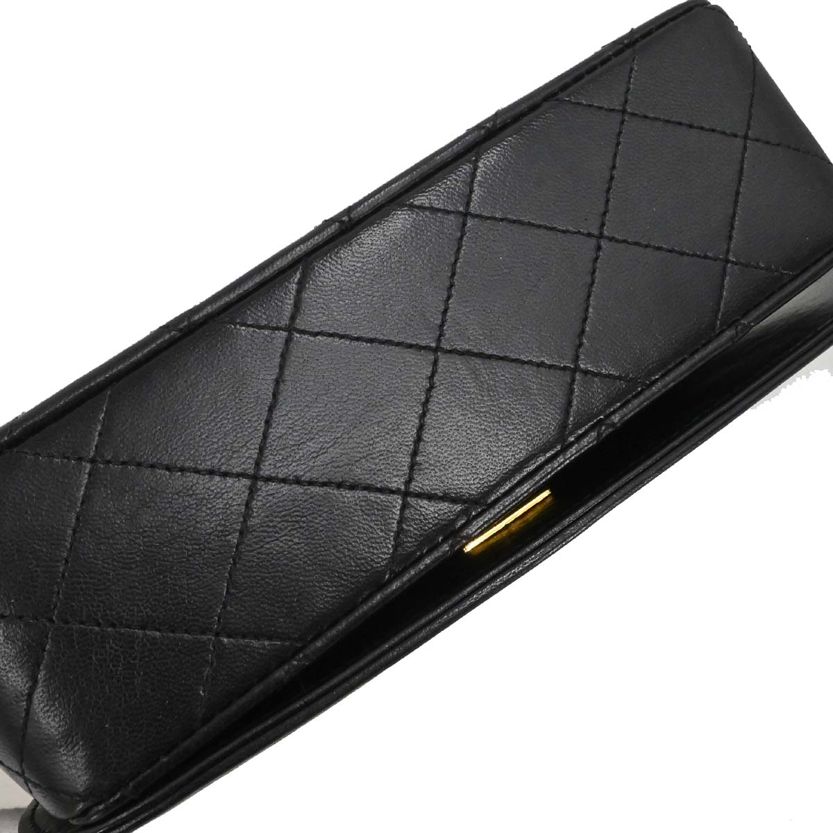 Chanel 1989-1991 Black Lambskin Straight Full Flap Shoulder Bag