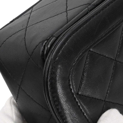 Chanel 1989-1991 Black Lambskin Straight Full Flap Shoulder Bag