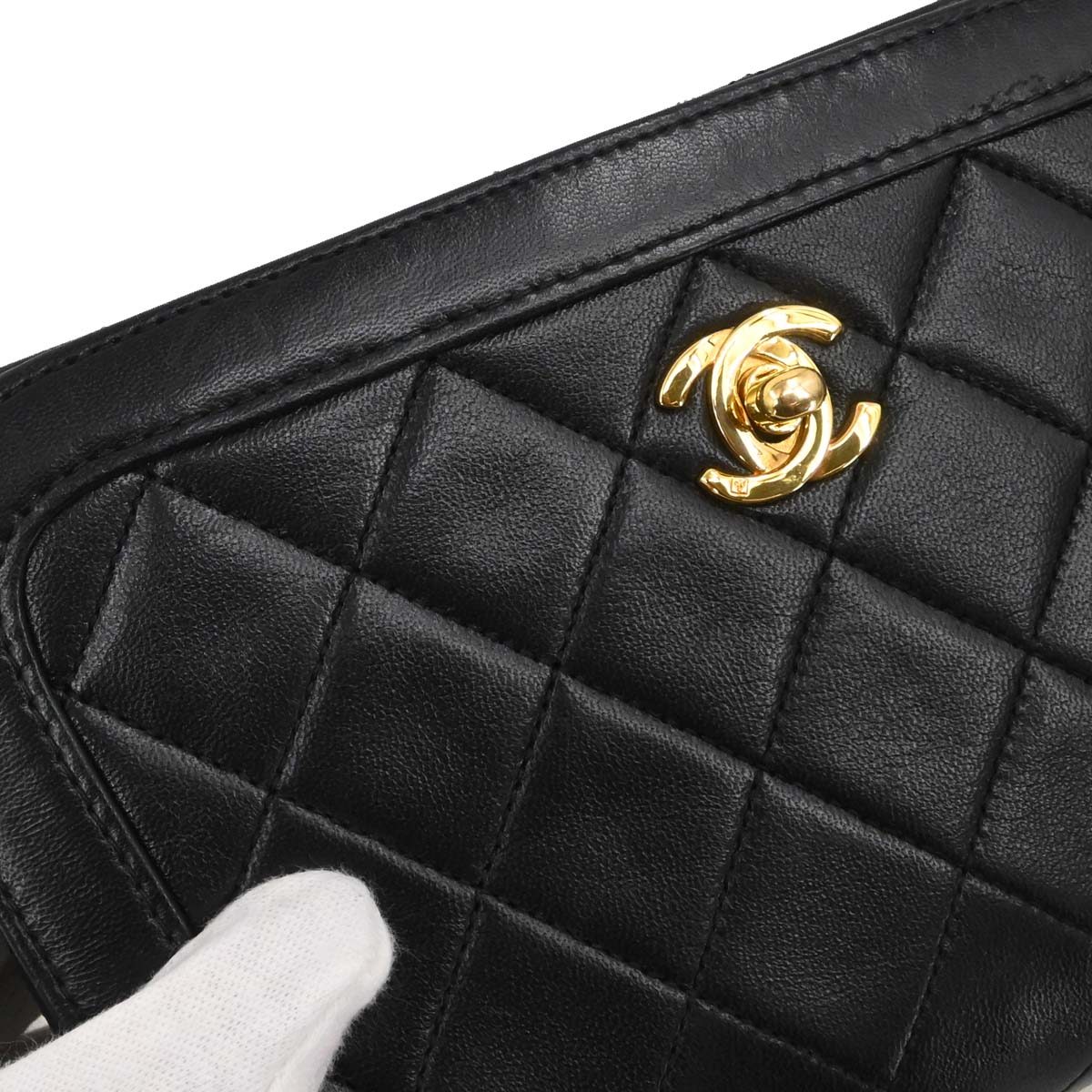 Chanel 1989-1991 Black Lambskin Straight Full Flap Shoulder Bag