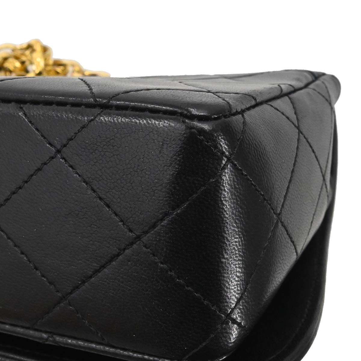 Chanel 1989-1991 Black Lambskin Straight Full Flap Shoulder Bag