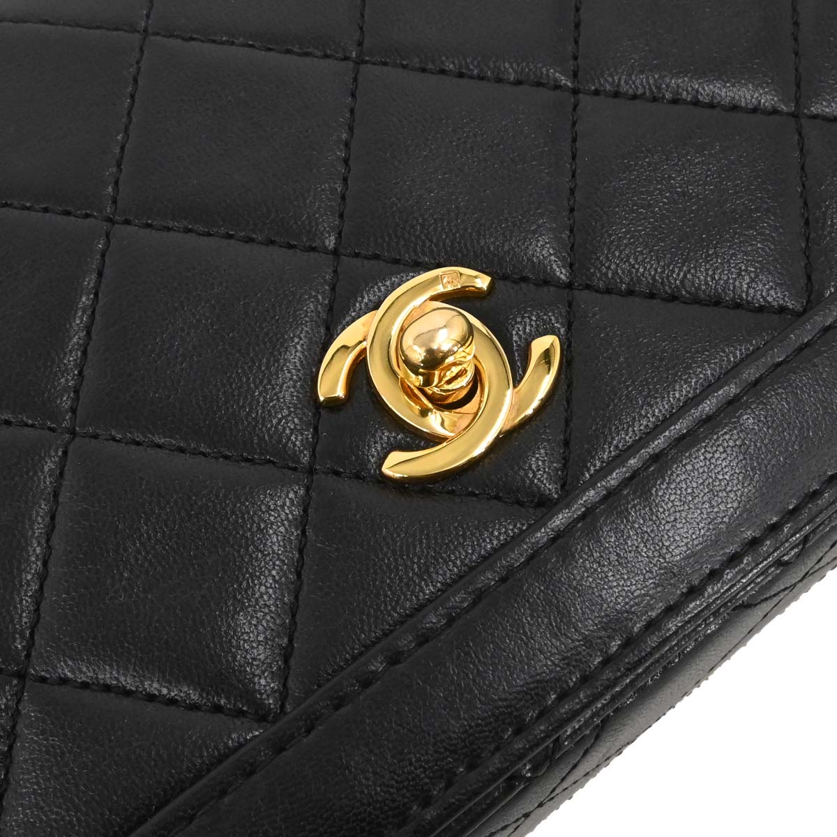 Chanel 1989-1991 Black Lambskin Straight Full Flap Shoulder Bag