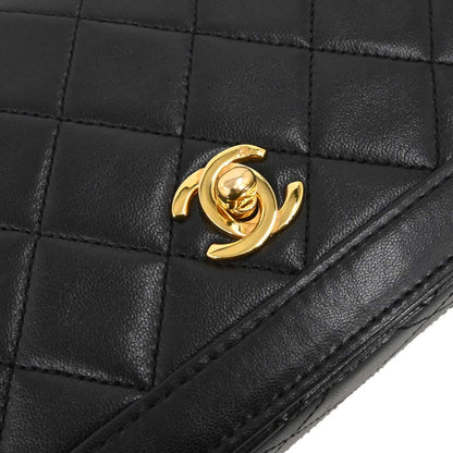Chanel 1989-1991 Black Lambskin Straight Full Flap Shoulder Bag