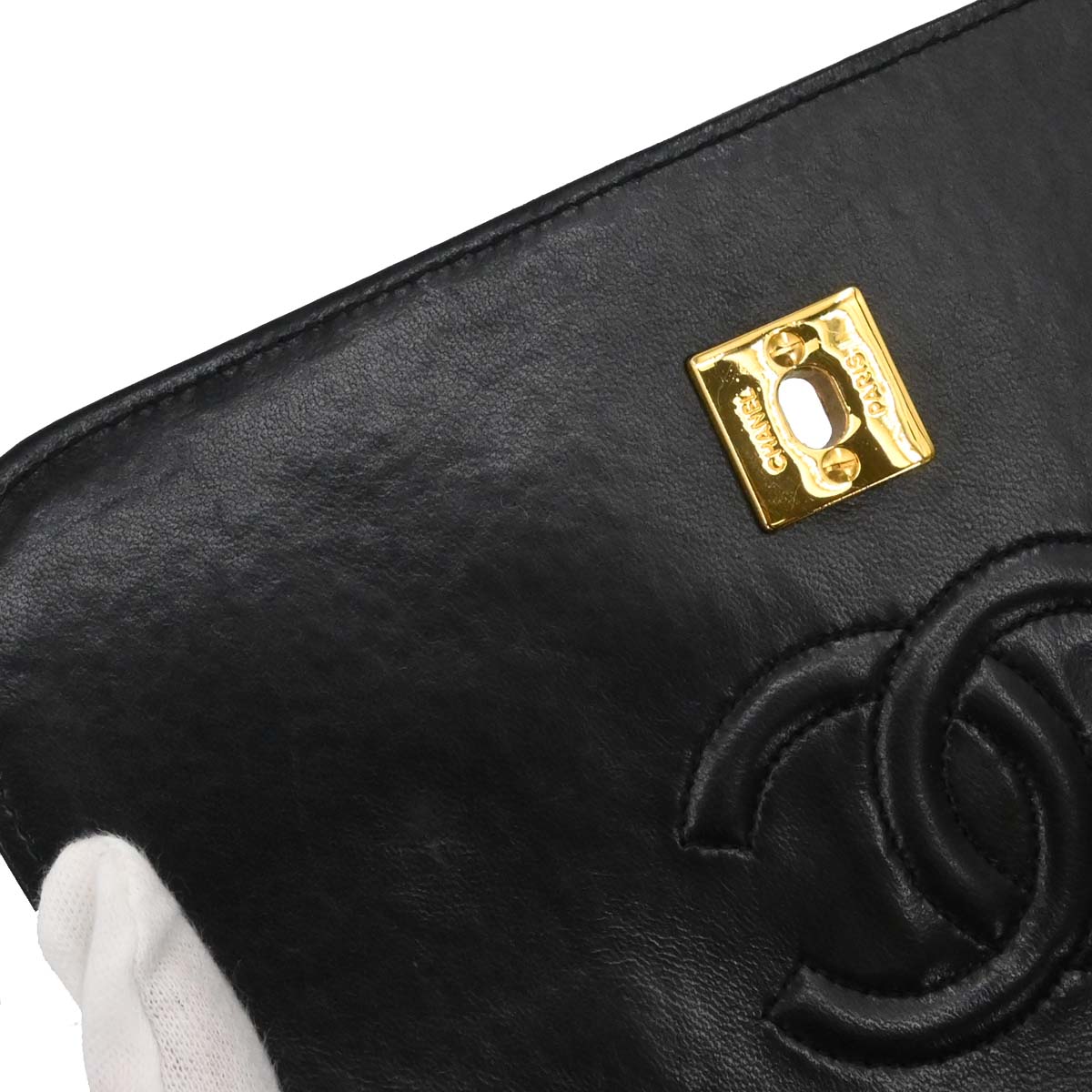 Chanel 1989-1991 Black Lambskin Straight Full Flap Shoulder Bag