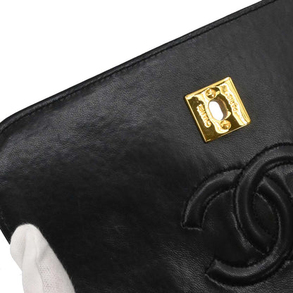 Chanel 1989-1991 Black Lambskin Straight Full Flap Shoulder Bag