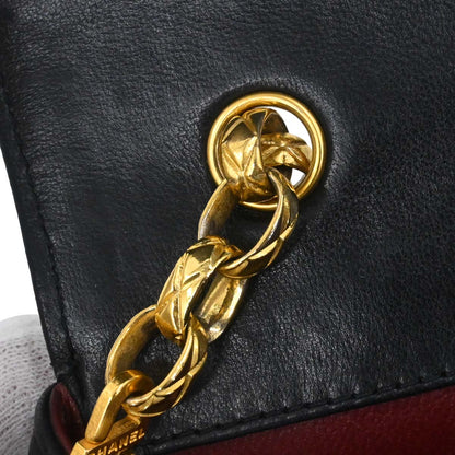 Chanel 1989-1991 Black Lambskin Straight Full Flap Shoulder Bag