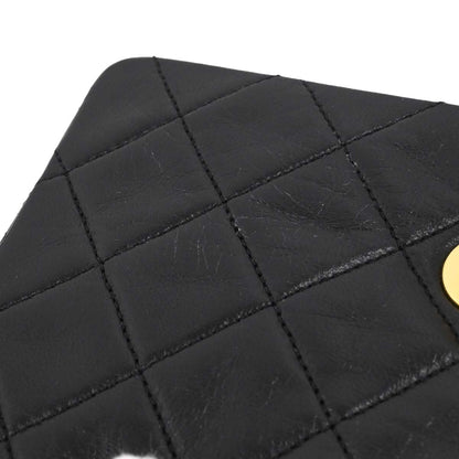 Chanel 1989-1991 Black Lambskin Straight Full Flap Shoulder Bag