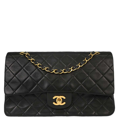 Chanel 1991-1994 Black Lambskin Medium Classic Double Flap Shoulder Bag