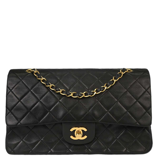 Chanel 1991-1994 Black Lambskin Medium Classic Double Flap Shoulder Bag