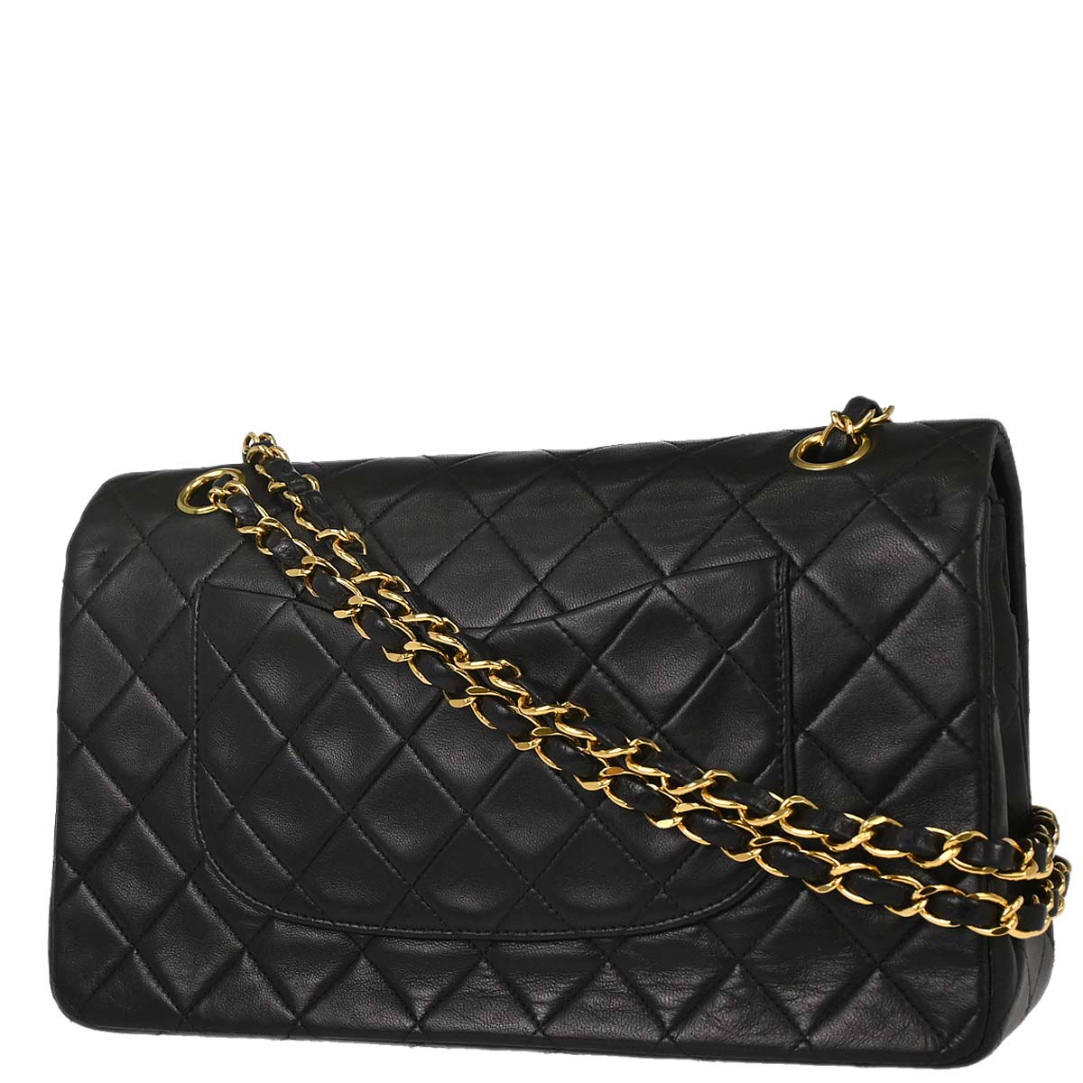 Chanel 1991-1994 Black Lambskin Medium Classic Double Flap Shoulder Bag