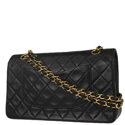 Chanel 1991-1994 Black Lambskin Medium Classic Double Flap Shoulder Bag