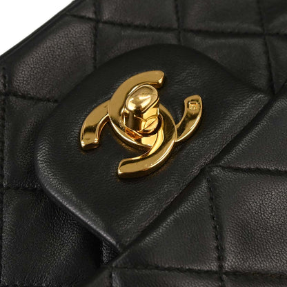Chanel 1991-1994 Black Lambskin Medium Classic Double Flap Shoulder Bag