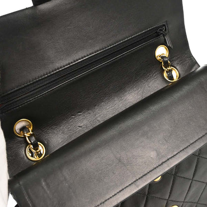 Chanel 1991-1994 Black Lambskin Medium Classic Double Flap Shoulder Bag