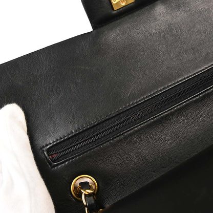 Chanel 1991-1994 Black Lambskin Medium Classic Double Flap Shoulder Bag