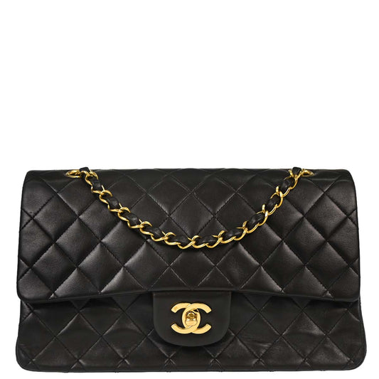 Chanel 1994-1996 Black Lambskin Medium Classic Double Flap Shoulder Bag