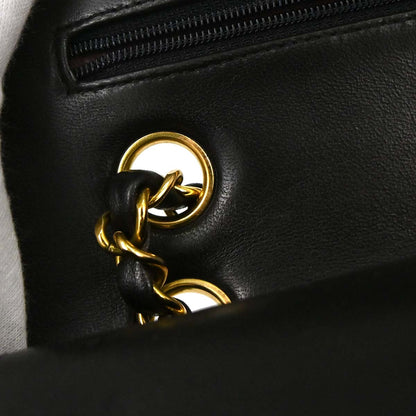 Chanel 1994-1996 Black Lambskin Medium Classic Double Flap Shoulder Bag