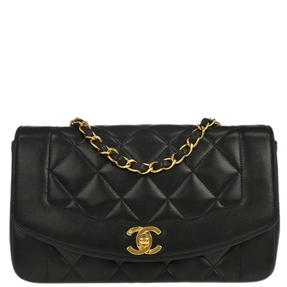 Chanel 1994-1996 Black Lambskin Small Diana Shoulder Bag