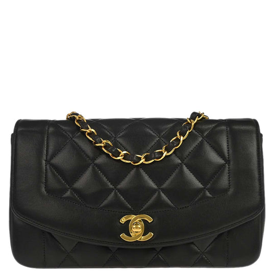 Chanel 1994-1996 Black Lambskin Small Diana Shoulder Bag