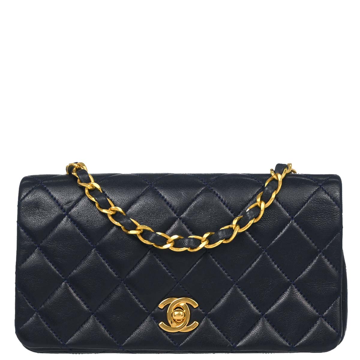 Chanel Navy Lambskin Turnlock Mini Full Flap Shoulder Bag