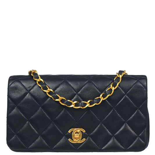 Chanel Navy Lambskin Turnlock Mini Full Flap Shoulder Bag