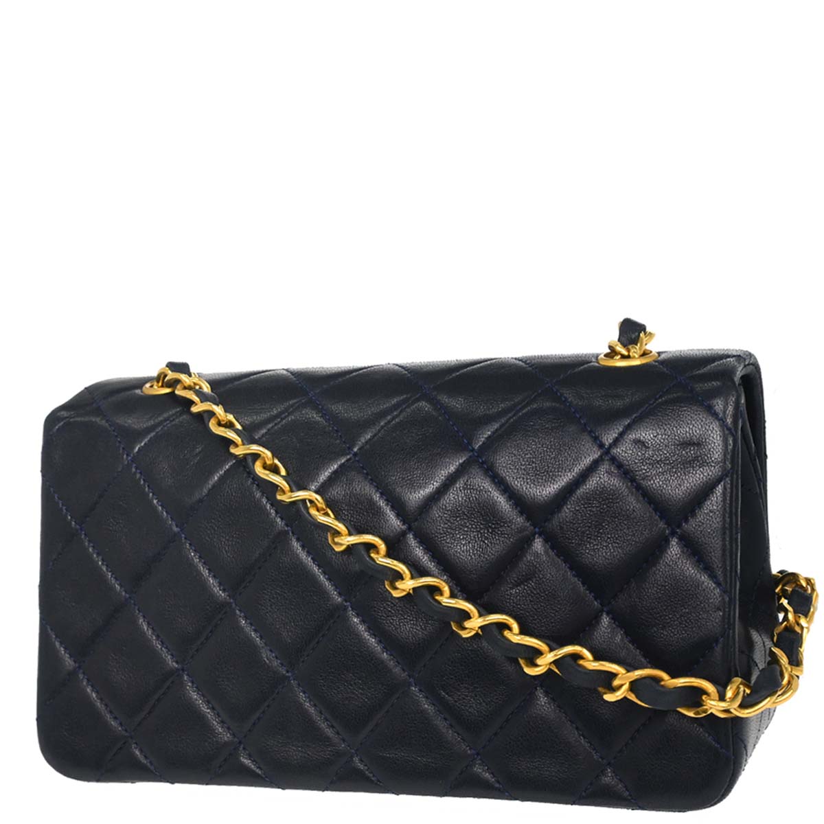 Chanel Navy Lambskin Turnlock Mini Full Flap Shoulder Bag